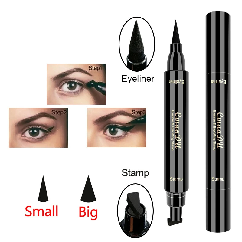 Stamp Liquid Eyeliner Pen Waterproof Fast Dry Lasting 2 in 1 Black Eye Liner Pencil With Eyeliner Cosmetic Double-ended Eyeliner