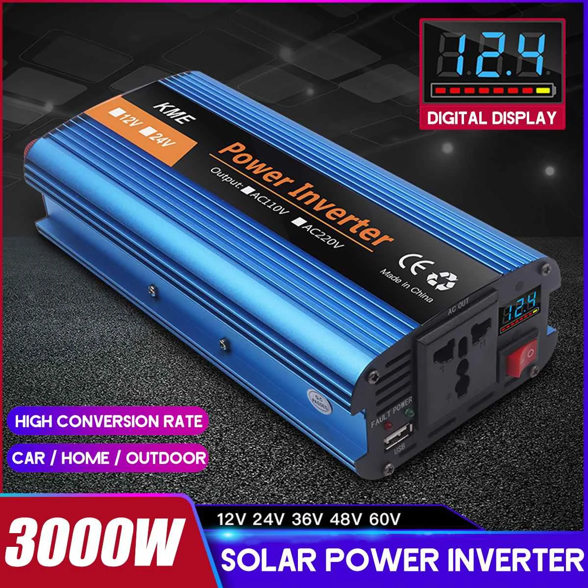 

3000W LCD Power Inverter DC 12V 24V 48V 60V to AC 220V 50Hz Voltage Transformer Modified Sine Wave Converter