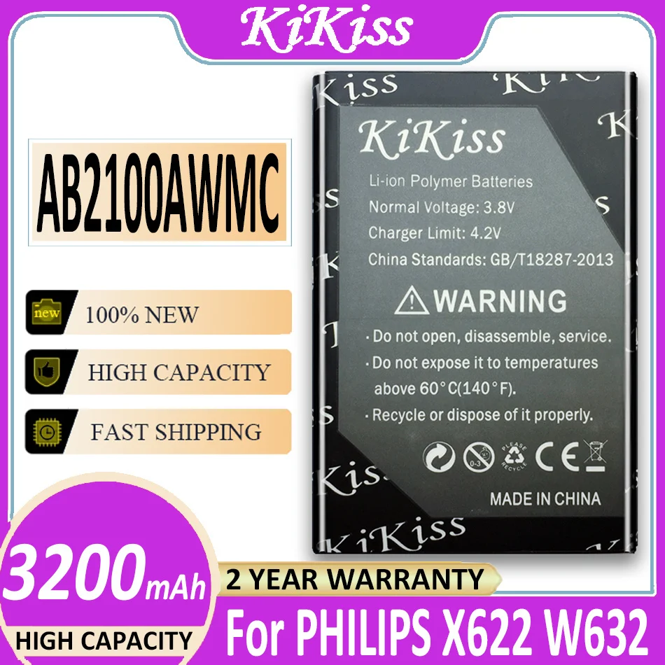 

Оригинальный аккумулятор KiKiss AB2100AWMC 3200 мАч для PHILIPS Xenium X622 W632 W336 V726 CTX622 CTW632 CTW336 аккумулятор + трек №