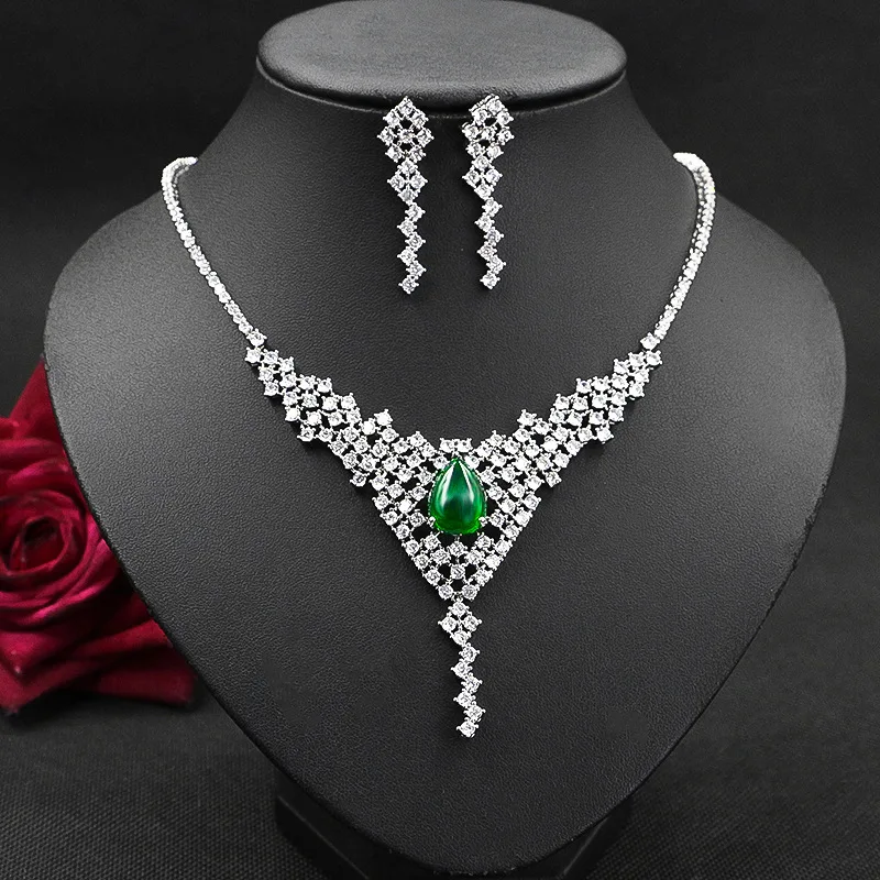 

Fashion Fashion Engagement Party 2pc Jewelry Sets With White full Zircon Geometric Design Bridal Jewelry Acessories Set N-822
