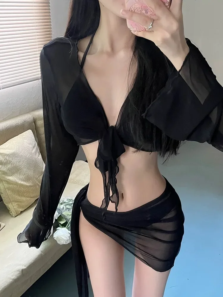 2024 Новый комплект бикини для отпуска из 3 предметов облегающий купальный костюм с