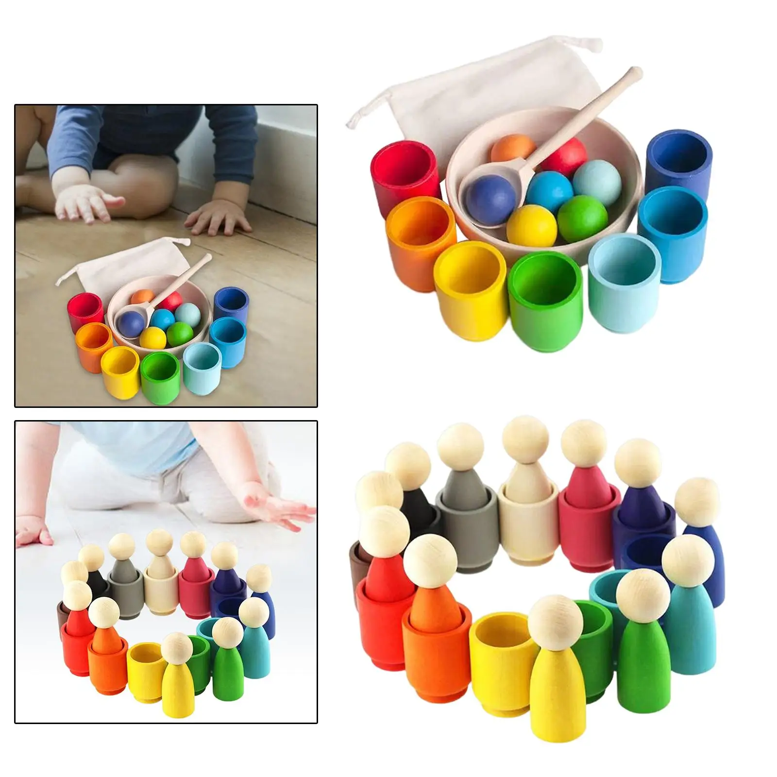 

Toddlers Rainbow Balls in Cups Montessori Toy Sorter Game Preschool Sensory Toys Training Logical Thinking for Children Kids