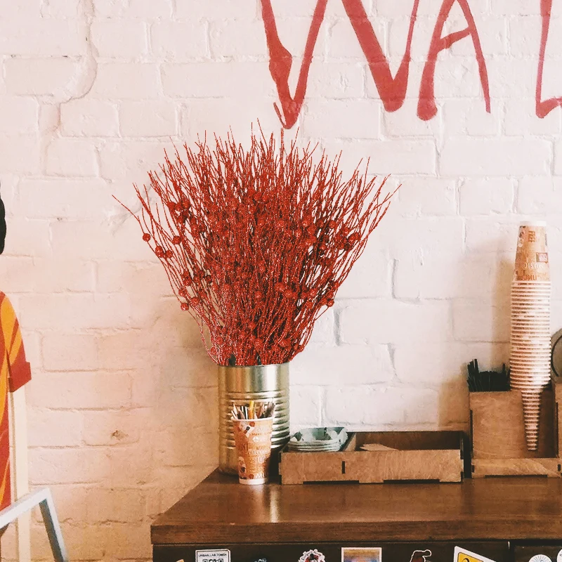 5 шт. рождественские искусственные блестящие ветки стебля ягод цвета: золотистый