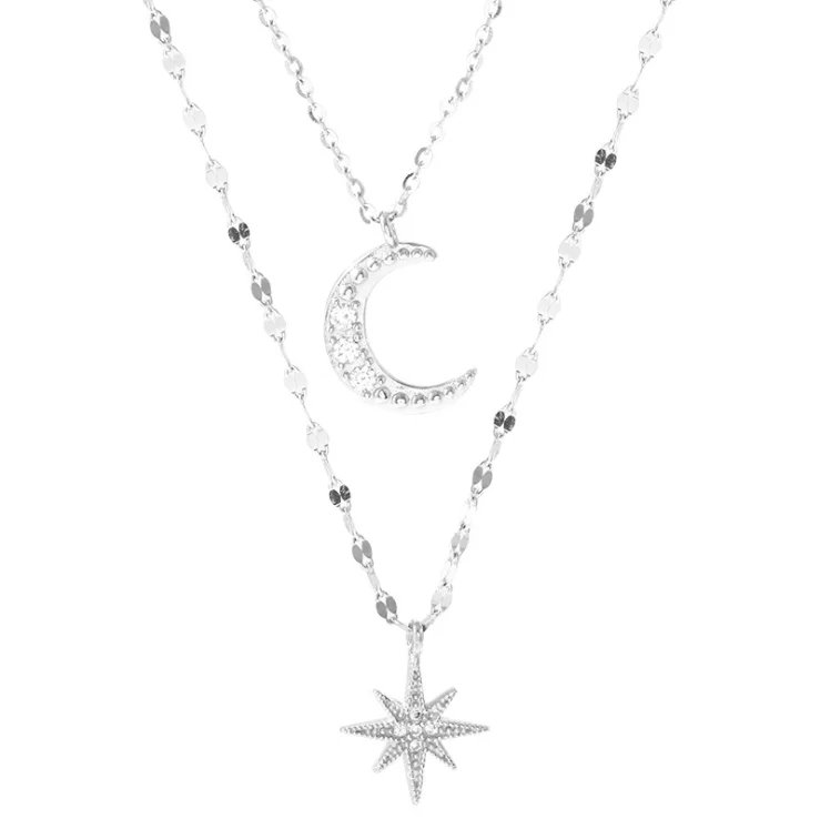

KYTRD Delysia King Star Moon double layer Necklace women's light luxury niche design sense overlapping clavicle chain NEW