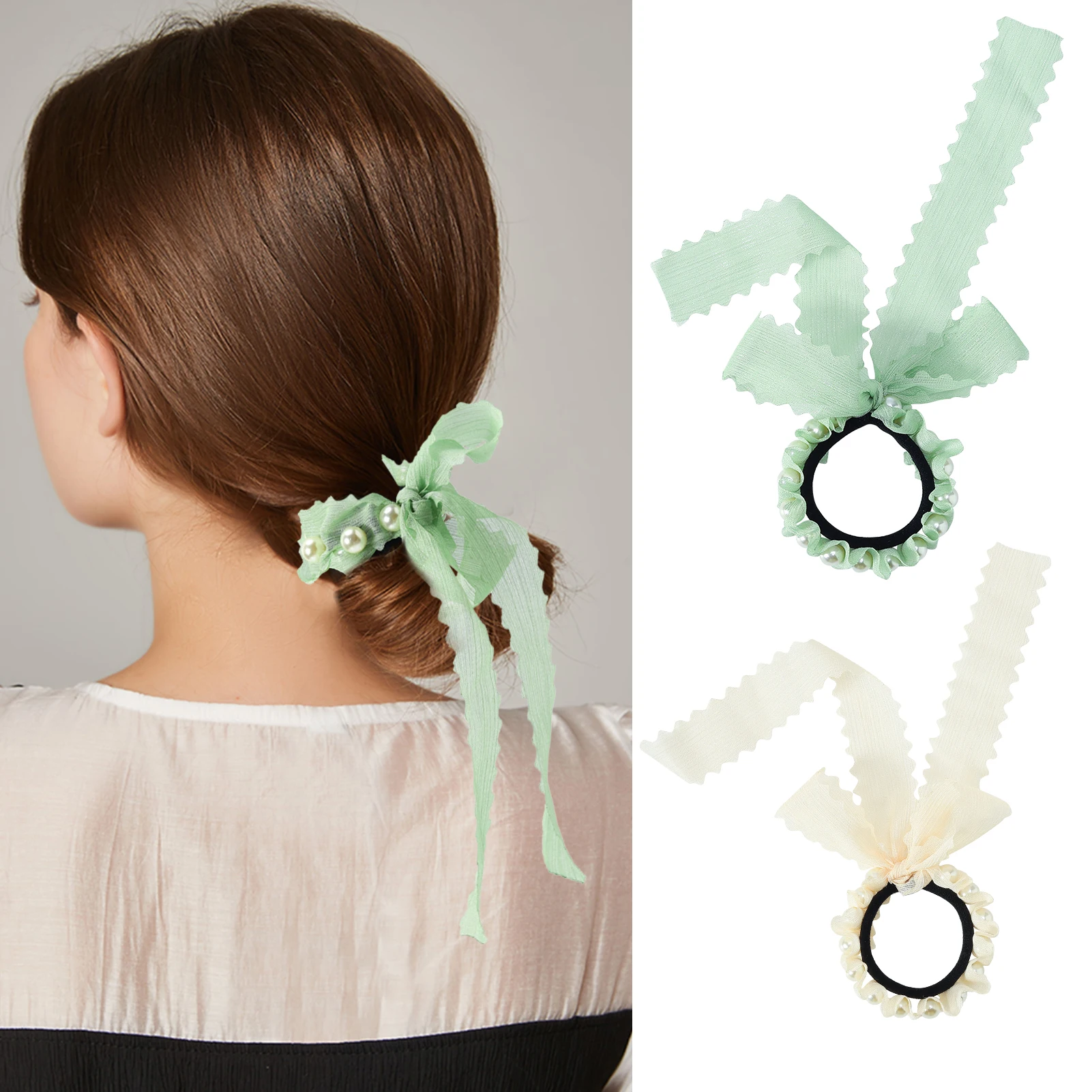 

Candygirl, 2 шт., женские элегантные жемчужные сетчатые Галстуки для волос, бусины для девочек, резинки для волос, аксессуары для волос, эластична...