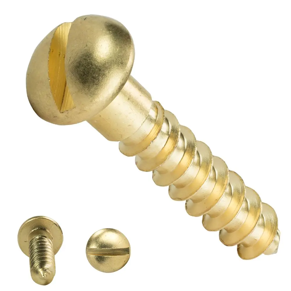 

Chipboard Self Drilling Fasteners Slotted Drive Solid Brass Minus Round Head Wood Screws