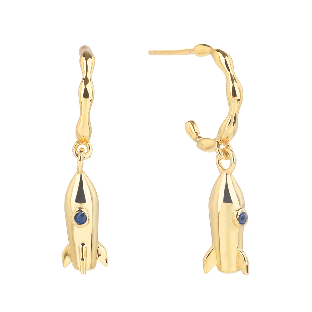 

Poulisa CZ Rocket Drop Dangle Earrings Cubic Zirconia S925 925 Sterling Silver Drops Earring for Women Zircon Ear Pendiente