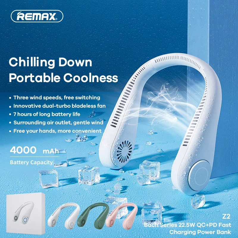 

Remax Portable Neck Fan Electric Wireless FAN USB Rechargeable Mini ventilador cooling Bladeless Mute Fans for Outdoor Sports