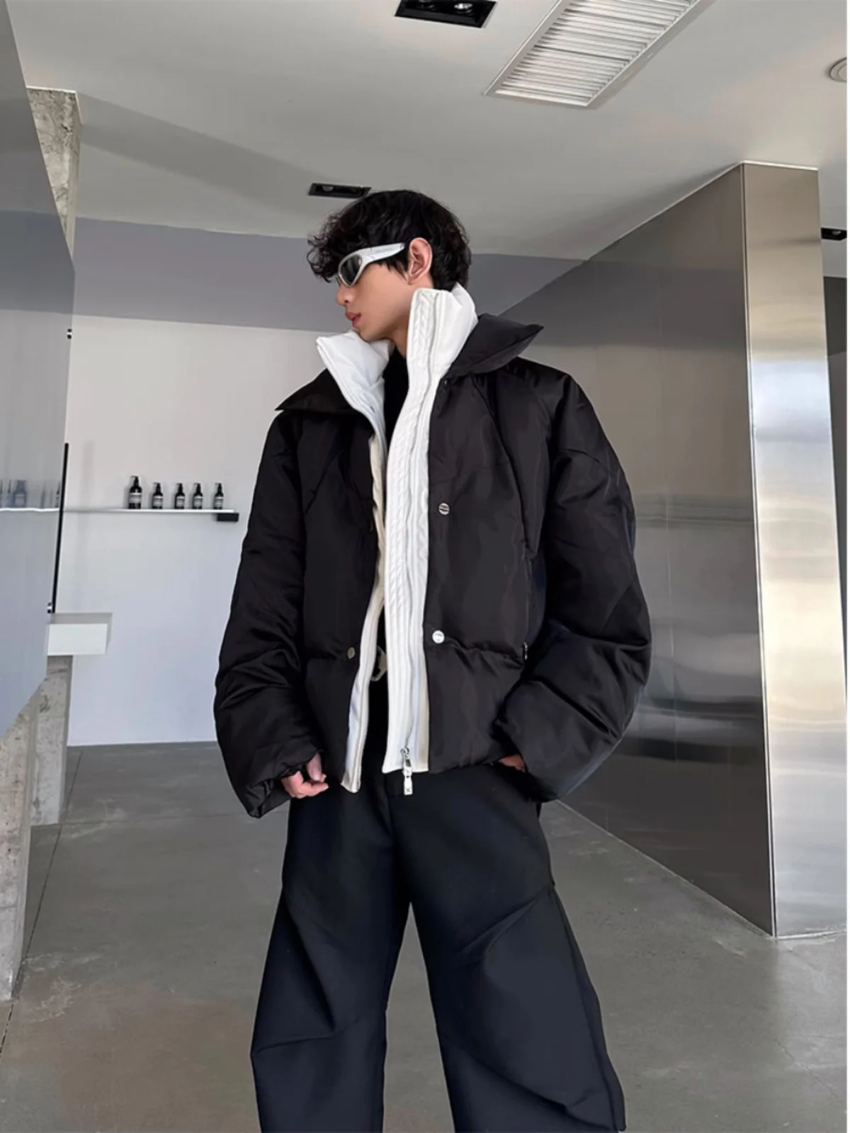  Яркое лоскутное пальто из двух частей с хлопковой подкладкой мужское зимнее