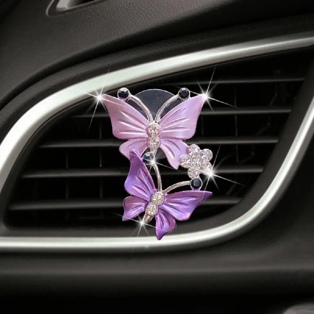 

2 Sets Metal Car Air Conditioner Outlet Perfume Butterfly Diamond Aroma Diffuser Clip Car Perfume Interior Decoration
