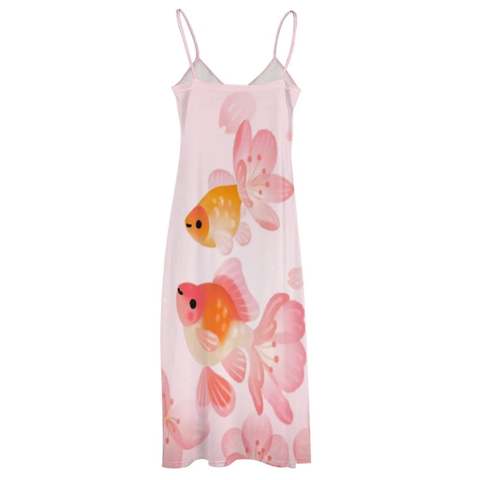 Длинное платье без рукавов с цветком вишни и золотой рыбкой 1 женское для женщин