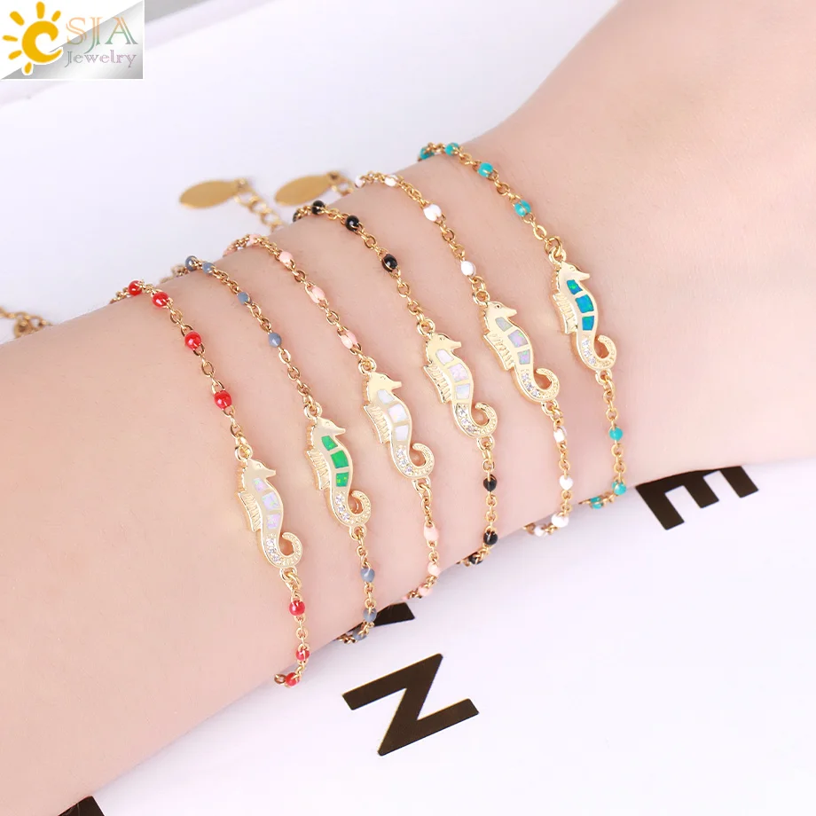 Женский браслет из нержавеющей стали CSJA изящный золотого цвета с бусинами