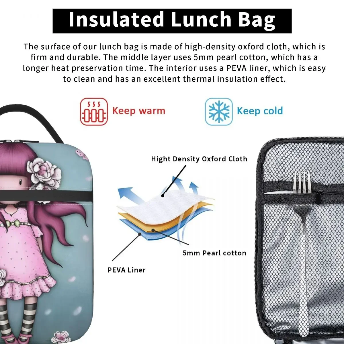 Теплоизолированная сумка для ланча кукол и игрушек Термосумка повторного