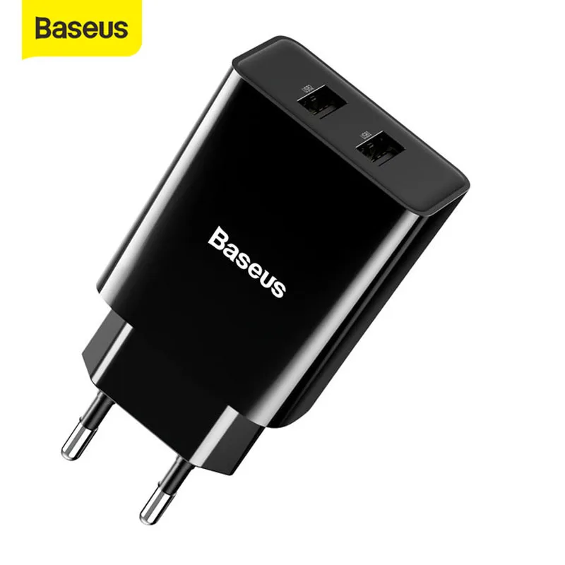 Baseus Dual USB Charger EU Plug Charger 2.1A Wall Charger Max โทรศัพท์มือถือชาร์จ Mini Adapter สำหรับ iPhone