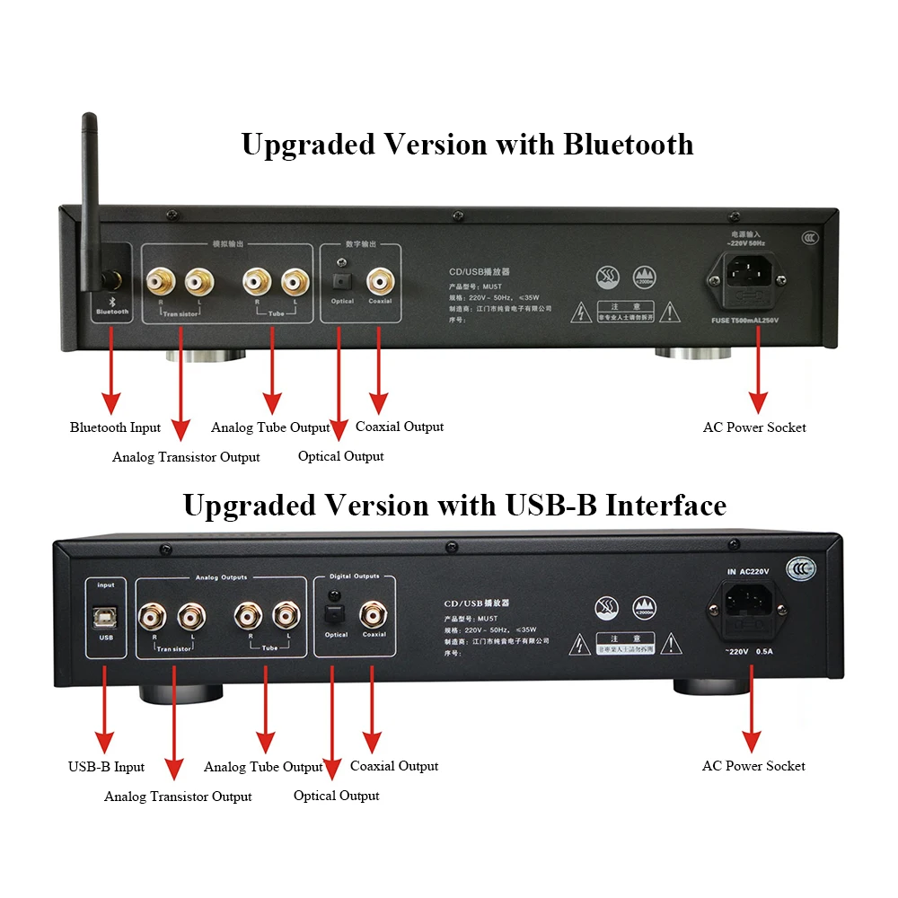 Фото CD-плеер CD-MU5T с двумя трубками, Bluetooth 5.0, вход USB-B, профессиональный CD-плеер для воспроизведения музыки, оснащенный ЦАП ES9018, декодирование 32 бит 384 кГц №2
