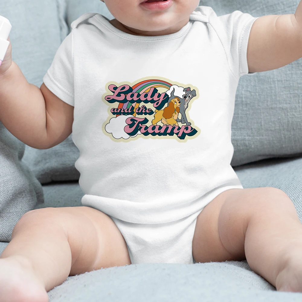 

New Sweet Disney Lady and The Tramp Baby Girl Boy Onesie Fashion All-Match Harajuku Summer Exquisite O-Neck Infant Romper