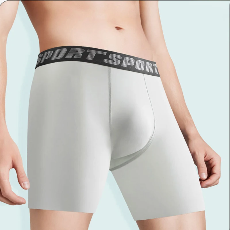 

Summer Sexy Men Boxers Long Leg Underwear Ice Silk Man Lengthen Boxer Shorts Breathable Sports Panties Seamless Underpants Cueca