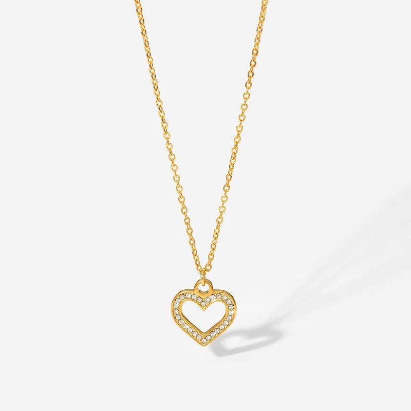 

Ожерелье с подвеской в форме сердца из нержавеющей стали с покрытием из 18-каратного золота, ожерелья с блестящим кубическим цирконием в фор...