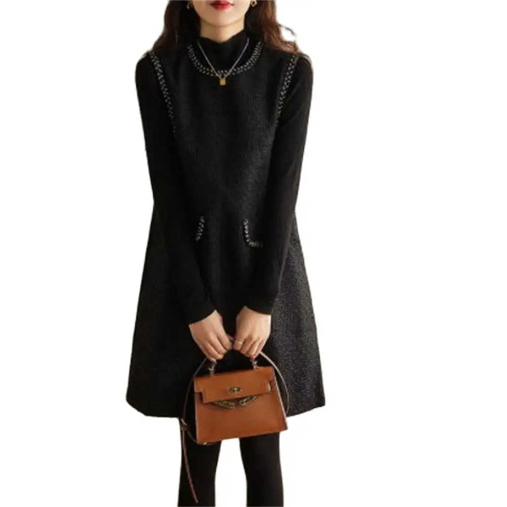 Женское Шерстяное Платье До Колена элегантное модное клетчатое платье в