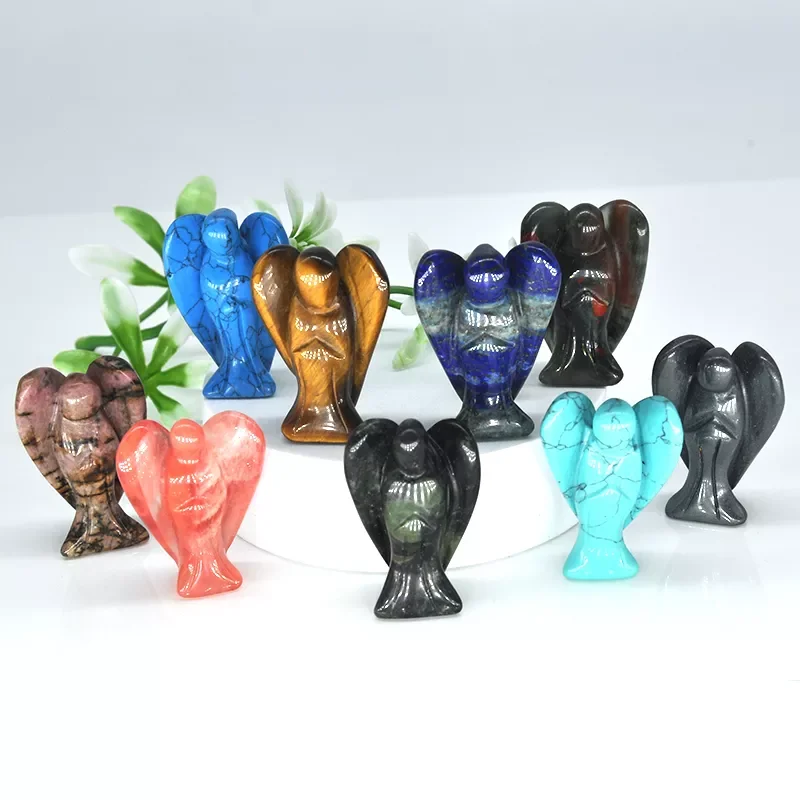 

Lucky Angel Figurine Natural Stone And Crystals Carved Craft Trinket Room Decor Healing Gemstone Collection Home Decoration