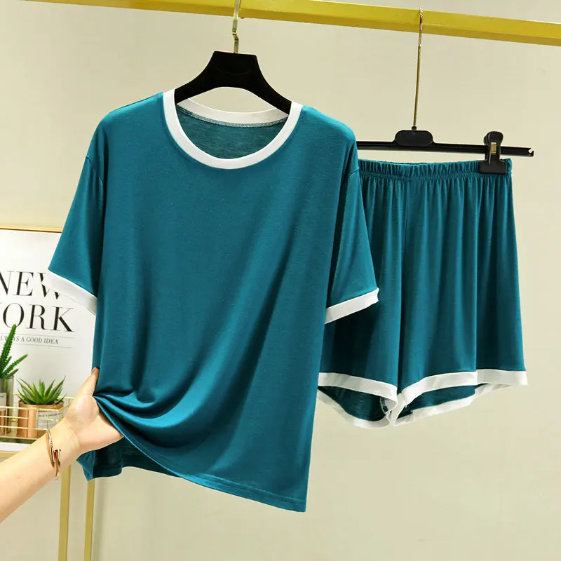 Summer Modal Pajamas Set Short Sleeve T-shirt Shorts 2Piece/Set Sexy Pyjama Big Size Mom Homewear Cozy Plus Mom New Sleepwear