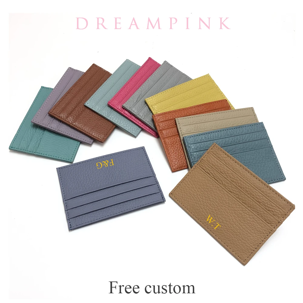 Custom 100% Genuine Leather Card Holder Party Anniversary Personalize Gift Women Men Mini Wallet Slim Credit Card Sleeve Purse