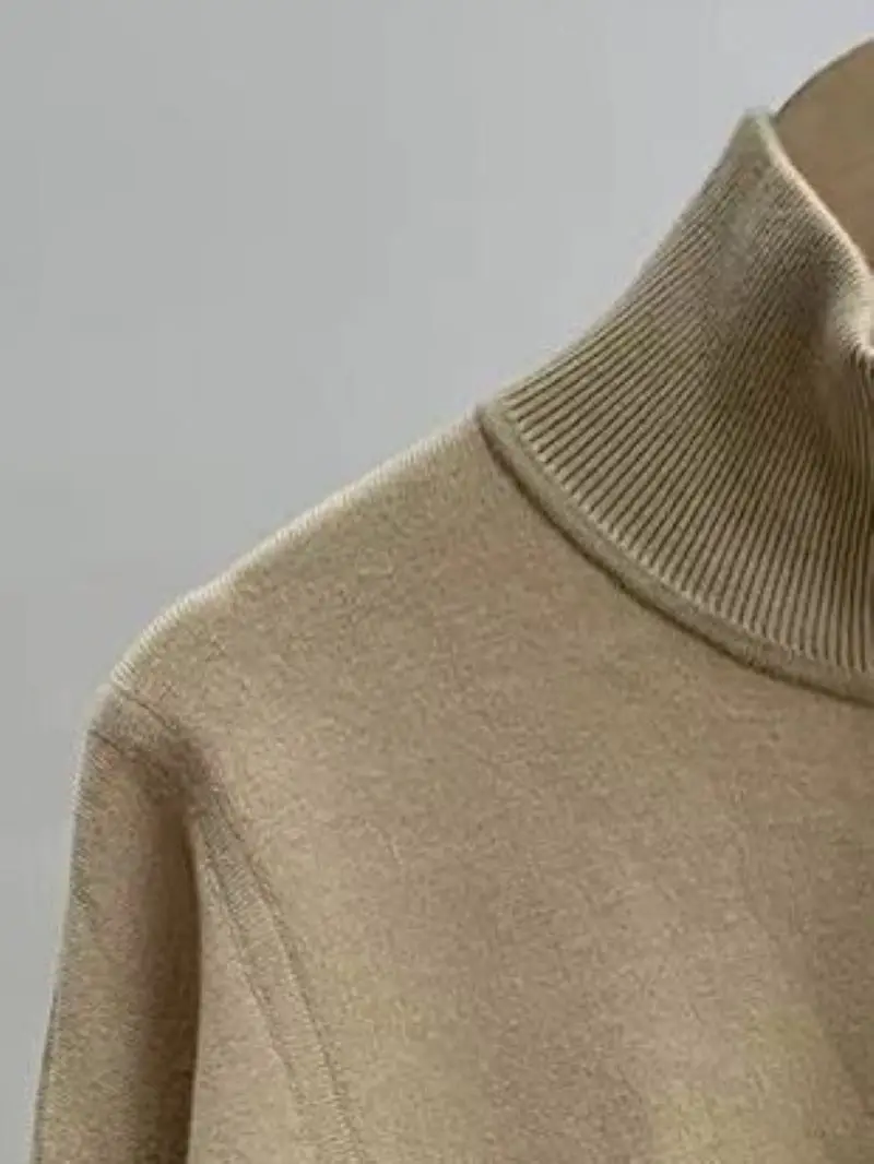 

Women Suit Turtleneck Letter Embroidery Zipper Long Sleeve Solid Color Coat and Drawstring Elastic Waist Pencil Pants