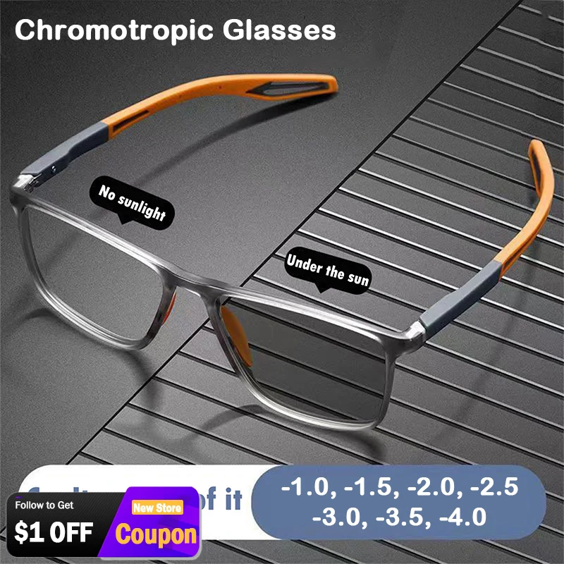 

Photochromic TR Silicone Sports Myopia Glasses Anti Blue Light for Men Color Change Sunglasses Anti-Shedding Basketball Football