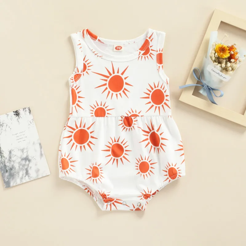 

Боди для маленьких девочек и мальчиков, лето 2022, осень, милый стильный Детский комбинезон без рукавов с круглым воротником и маленьким принт...