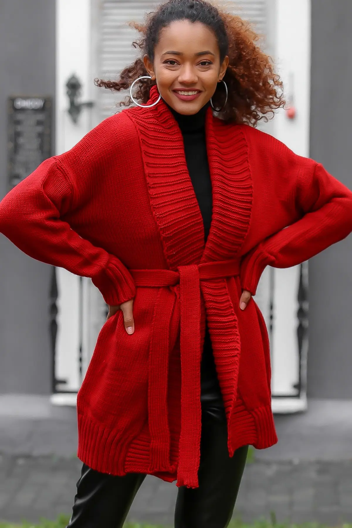 

Women's Cardigan Burgundy Shawl Collar Pocket Belted Oversize Long sportswear Casual Fashion Sweaters Jumper