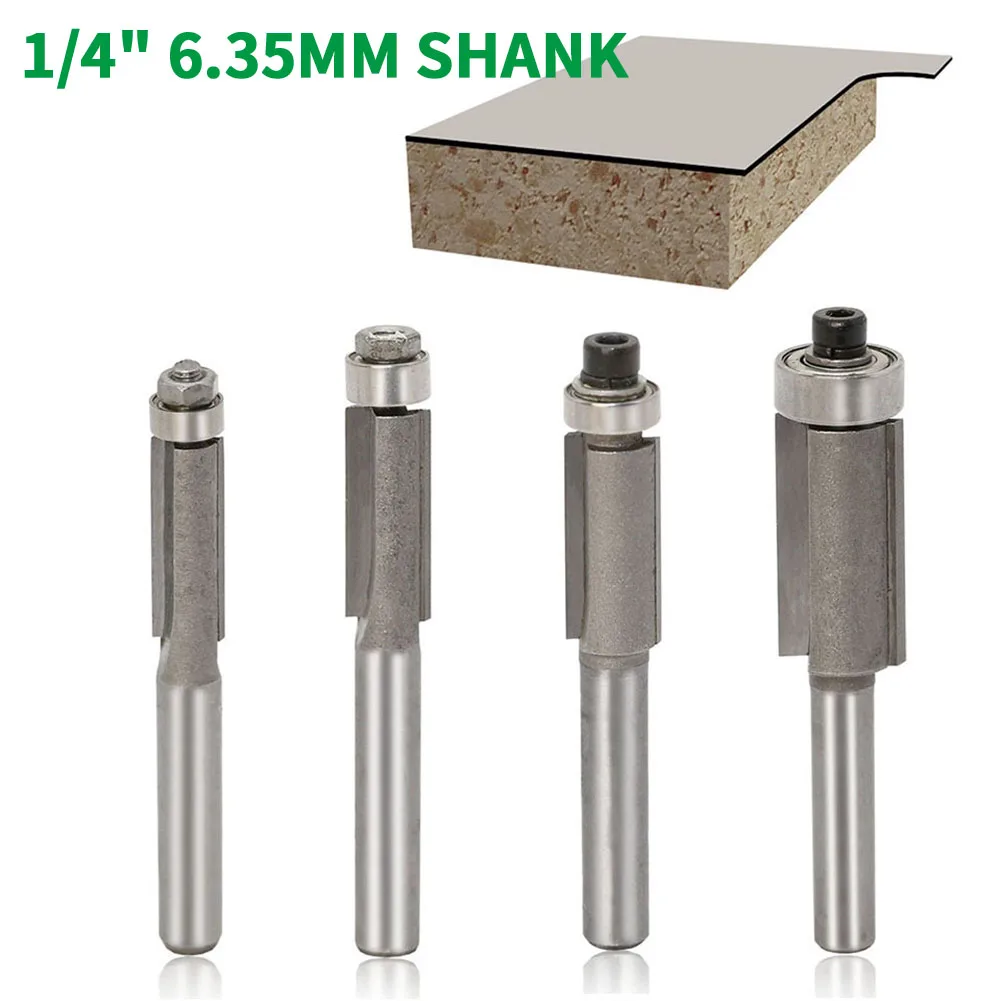 

4PC/Set 1/4" 6.35MM Shank Milling Cutter Wood Carving Woodworking Flush Trim Router Bits For Wood Trimming Cutters With Bearing