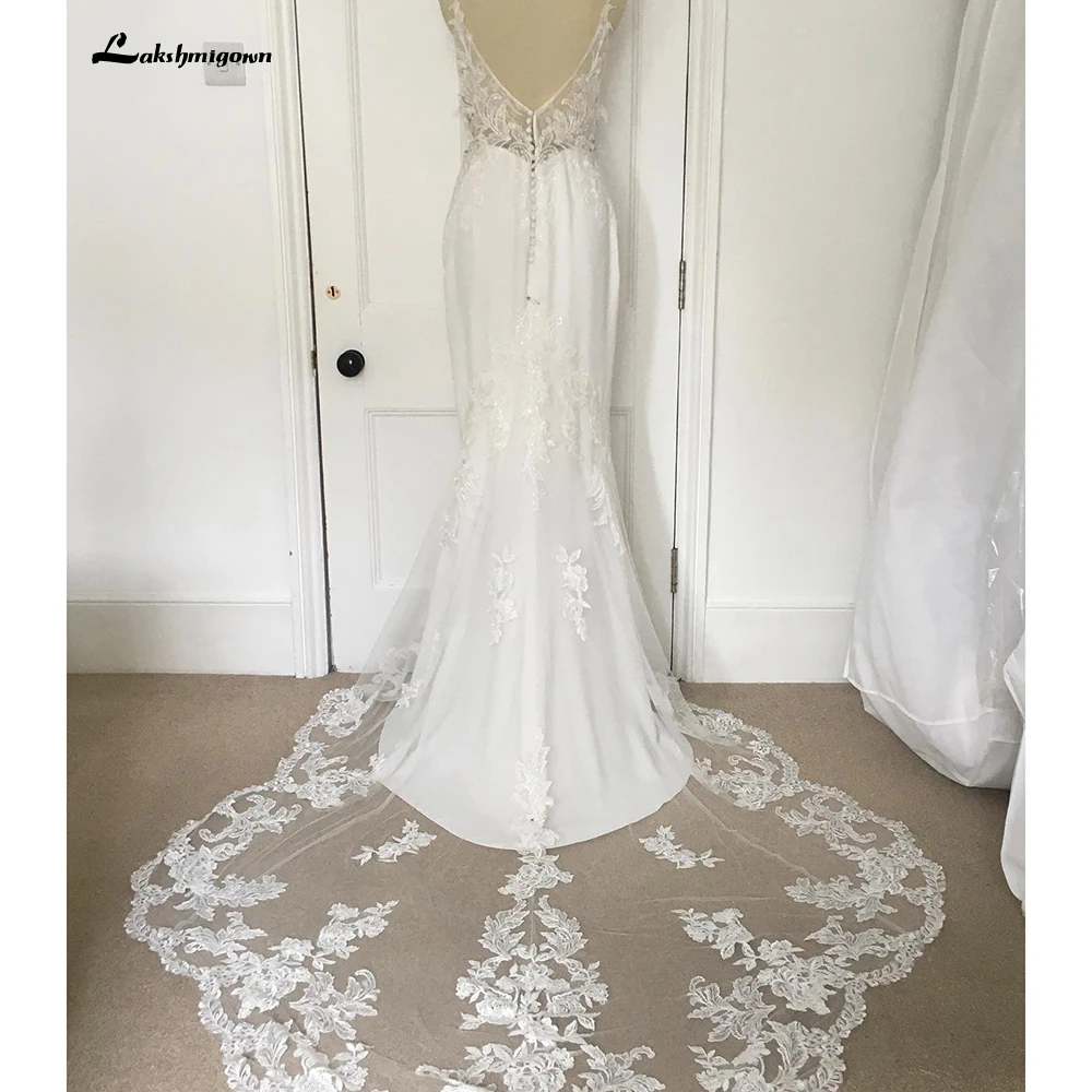 

Sexy Backless Satin Mermaid Wedding Dresses For Women 2023 Simple Spagetti Straps V-Neck Brides Gowns lace Vestido De Novia