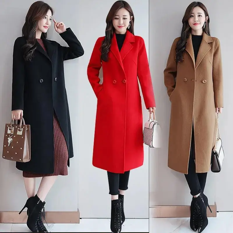

Mid Length Woolen Coat for Women, Loose Fitting, Korean Version, Spring and Autumn, New