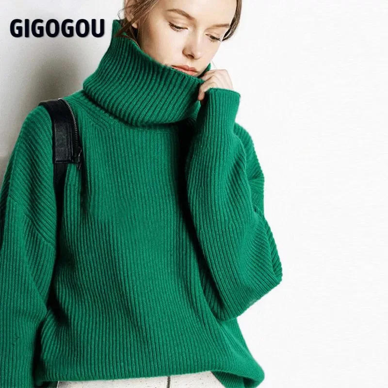

GIGOGOU OverSized Cashmere Sweater Women Turtleneck Pullovers Top Solid Korean Lady Jumper Winter Wool Knit Christmas Sweaters