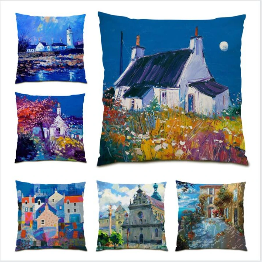 

Throw Pillow Covers Modern Living Room Decoration Abstract Cushion Cover 45x45CM Poster Color Painting Velvet Line Square E0174