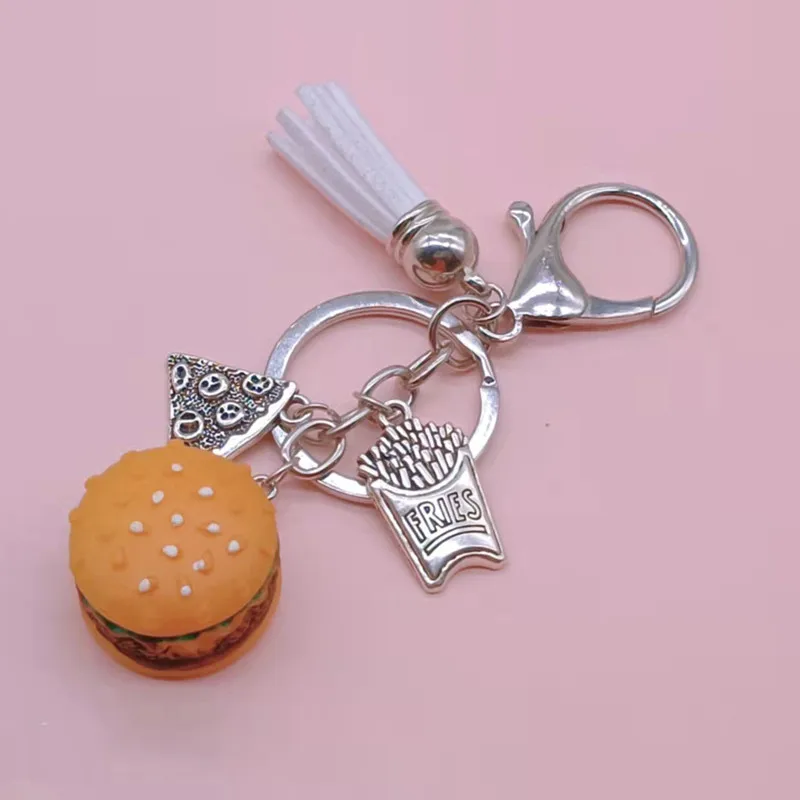 New creative cute keychain mini food burger french fries potato chip pendant car key boys and girls gift |
