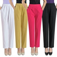 middle aged women casual straight pants female loose elegant fashion spring summer elastic waist solid color cropped pants 4xl