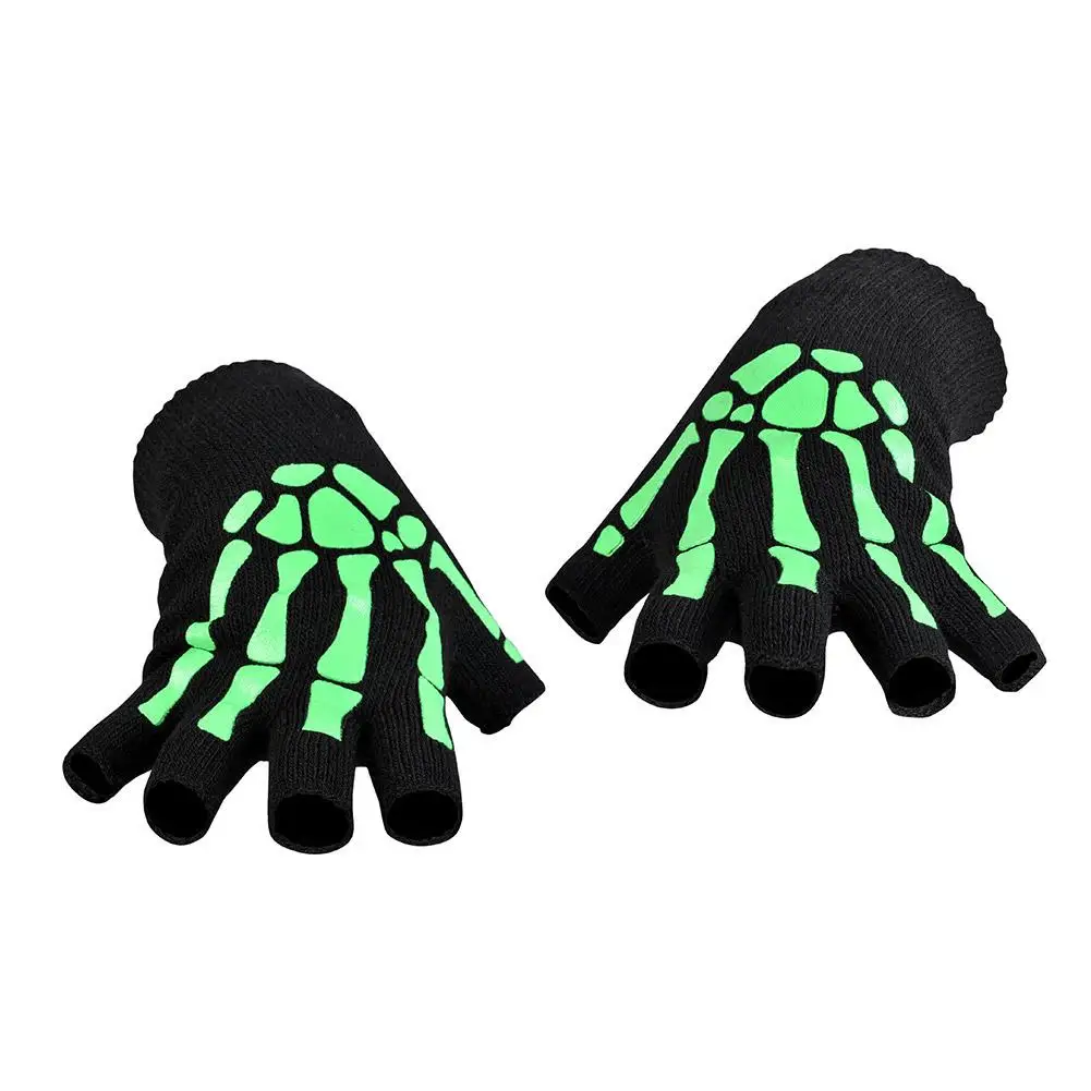 Хэллоуин Панк Перчатки Скелет Череп Полупальцы Зима Вязаные эластичные перчатки