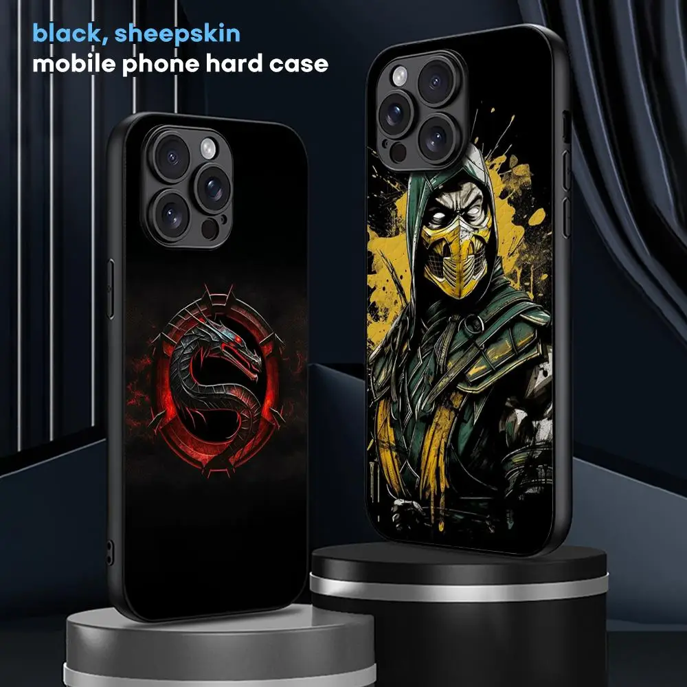 Фото Чехол для iPhone 16 15 14 13 12 11 Plus Pro Max Limited Edition с дизайном логотипа Mortal Kombat, черный, жесткий, из овечьей кожи №2