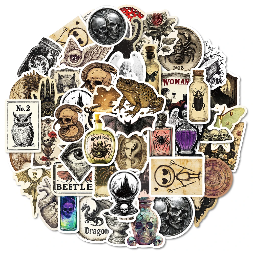 10/30/50 шт. Ретро Ужас Череп Зелье Наклейки Готический Мультфильм игрушки