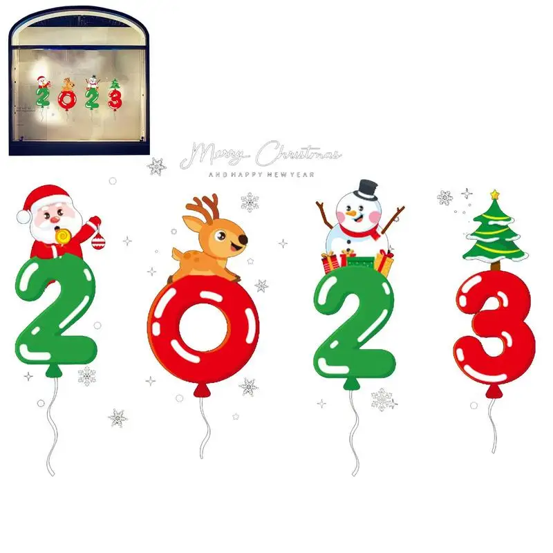 

2023 Christmas Window Stickers Christmas Tree Santa Claus Reindeer Snowman PVC Window Stickers Removable Glass Holiday Stickers