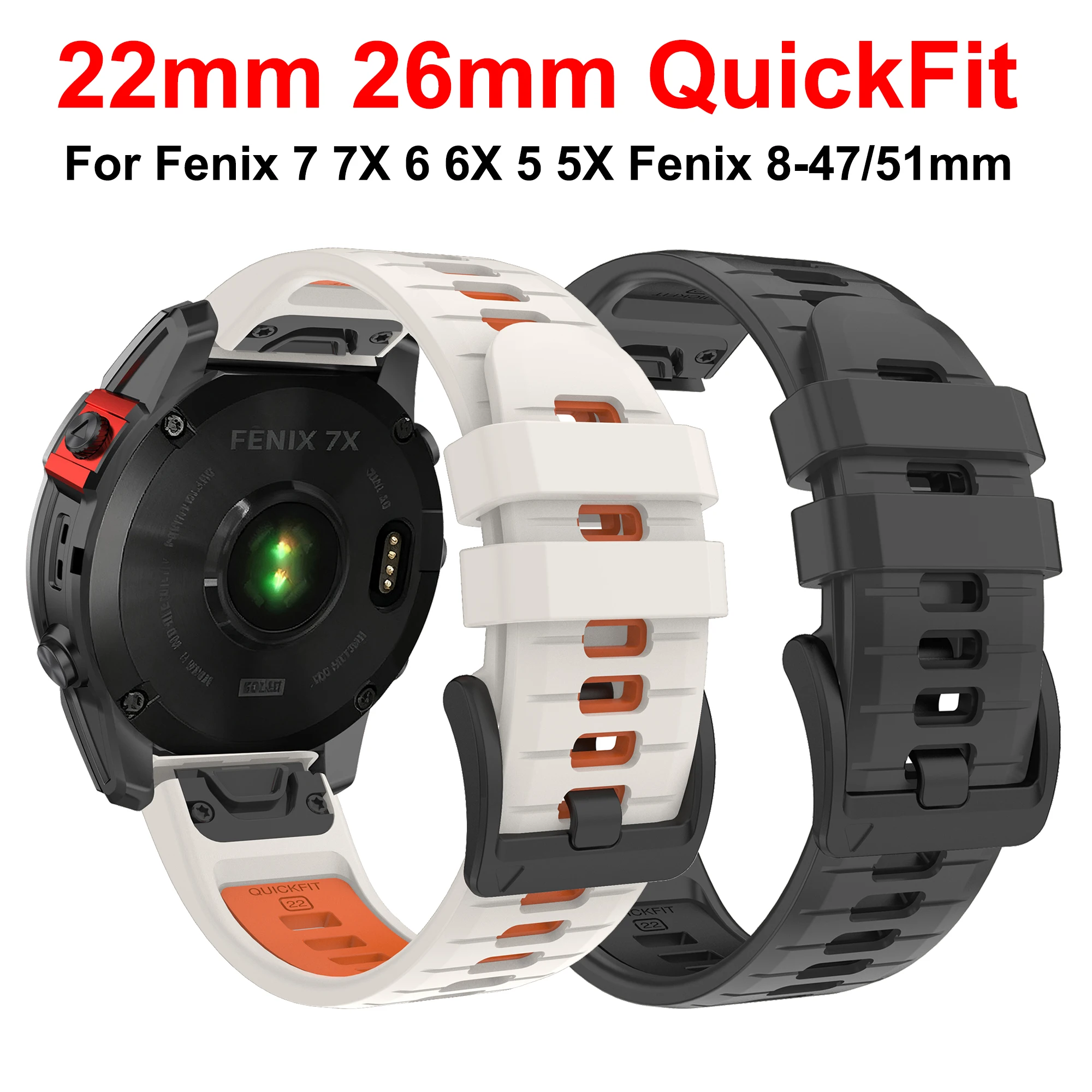 Фото Силиконовый ремешок для часов 22/26 мм для Garmin Fenix 7X, 7 Pro Solar, Fenix 8, 6X, 6 Pro, 5, 5X, 965, Epix Gen2, Quatix, Enduro 2, 3, QuickFit №1