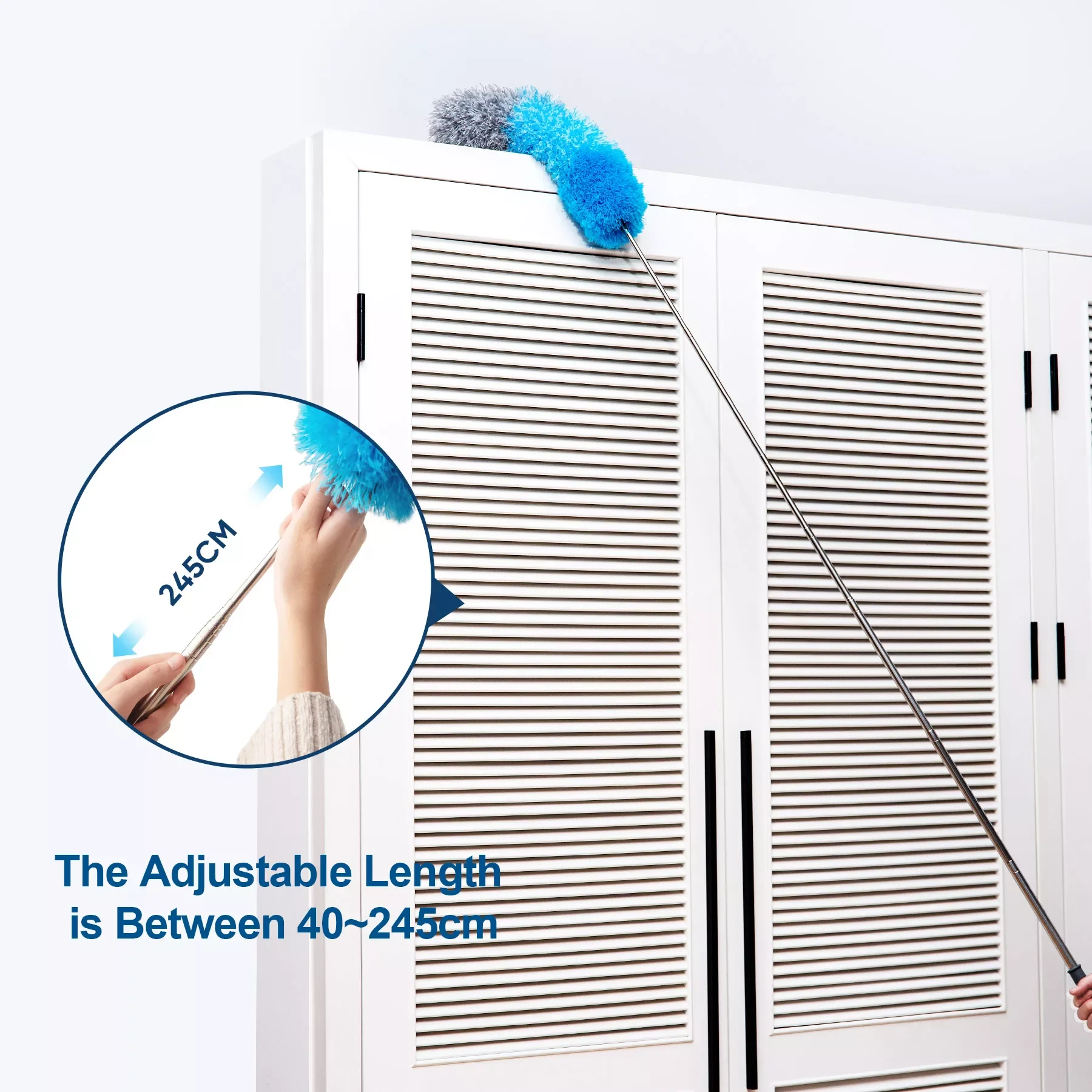

Microfiber Feather Duster with Extendable Pole, 96" Telescoping Cobweb Duster for Cleaning, Bendable Head,Washable Duster