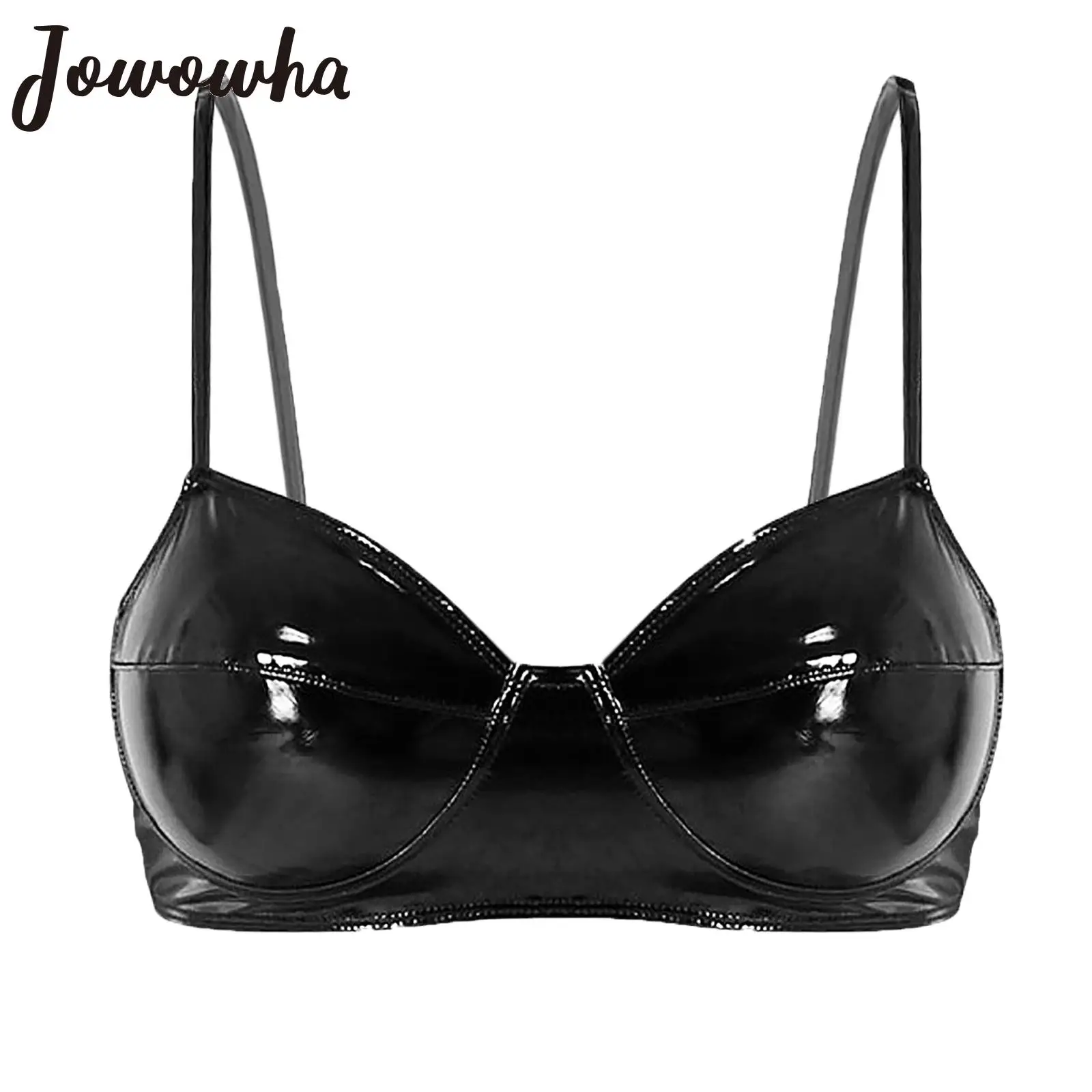 

Черное женское нижнее белье, модный бюстгальтер из искусственной кожи, Привлекательный бюстгальтер без косточек, без вкладышей, Топ для жен...