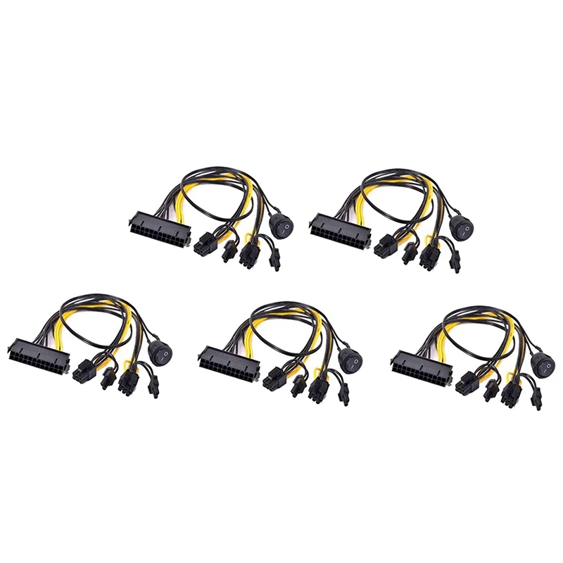

5 Pcs ATX Power 24Pin To Dual 6+2 Pin 8 Pin With On Off Switch Cable Pcie 6Pin 8Pin Male To 24 Pin Female Power Cable