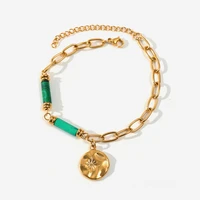 2022 stainless steel jewelry peacock green natural stone bangle bracelet trendy metal texture 18 k bracelet bijoux femme gift