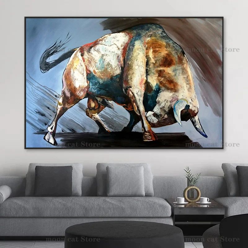 Абстрактный злый бык борьба с животными акварельный плакат мотивация