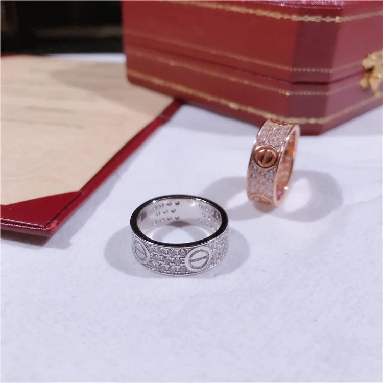 

Fashion Classic Designer Full Sparkling Zircon Wide Version Real 925 Sterling Silver Luxury Rings for Women
