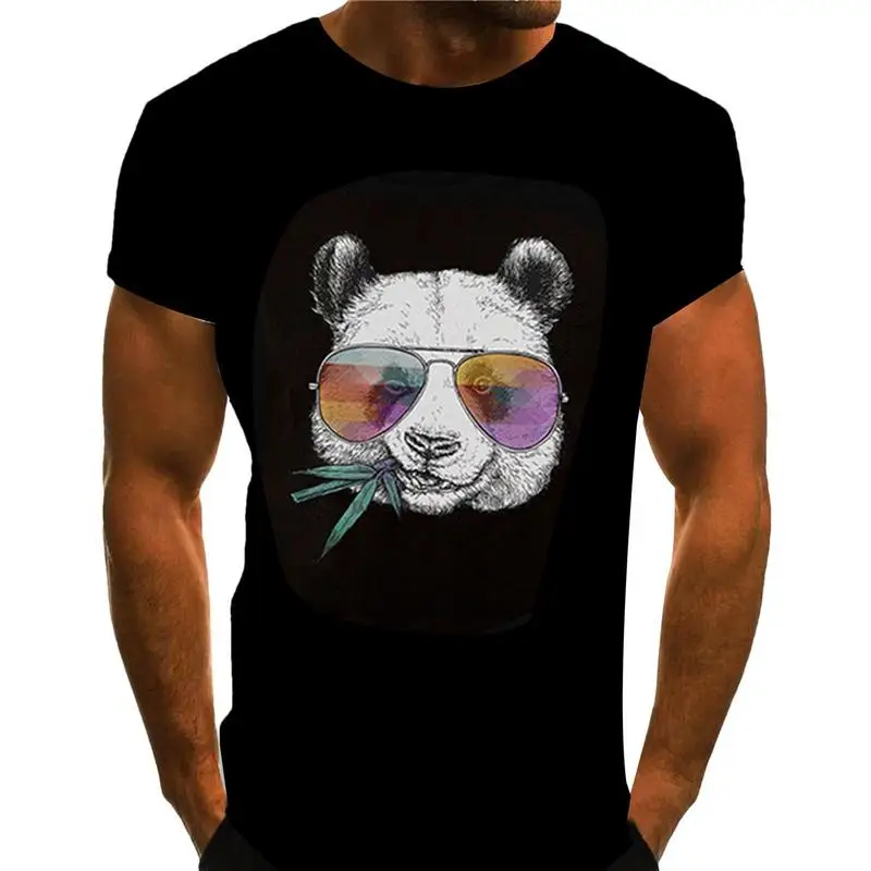 

Рубашка мужская с принтом панды, свободная блузка с коротким рукавом, модная нижняя рубашка, одежда для бега, летняя одежда для воркаута