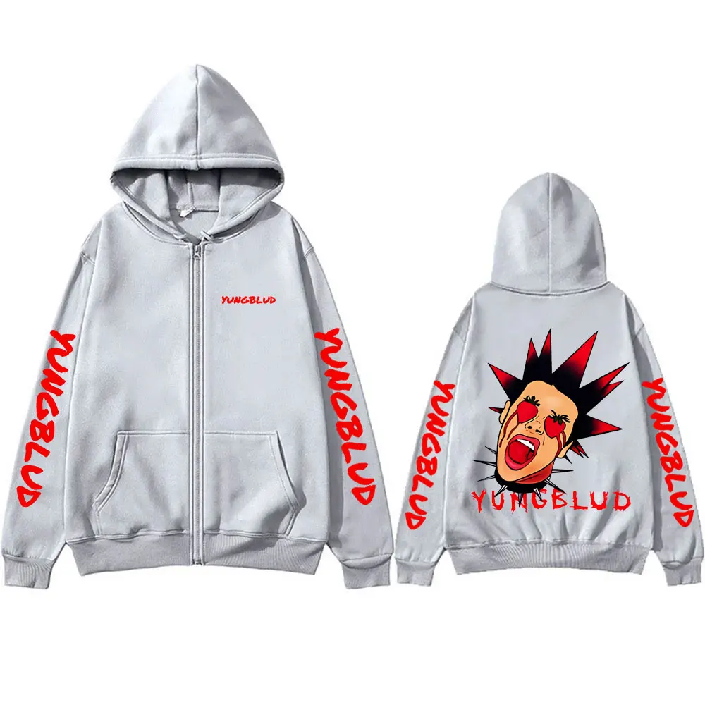 Singer Yungblud Face Graphic Zipper Hoodie Men Women Fleece Cotton Oversized Zip Up Jacket Men's Gothic Rock Sweatshirt
